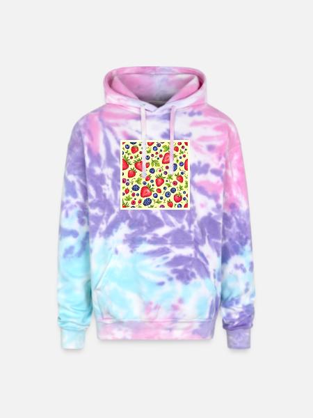 Mixed Berry Seamless Pattern - Adult Tie Dye Hoodie - cotton candy