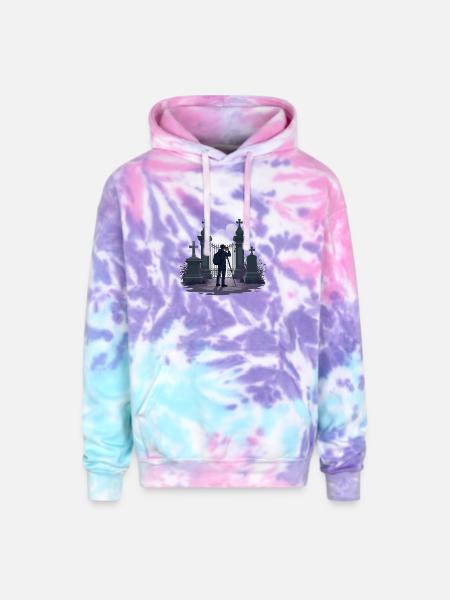 Gothic Cemetery Gate Photographer - Adult Tie Dye Hoodie - cotton candy