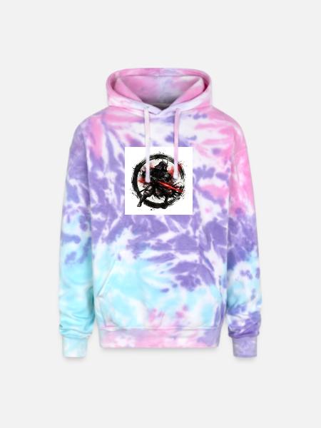 Shadow Samurai with Crimson Blade - Adult Tie Dye Hoodie - cotton candy
