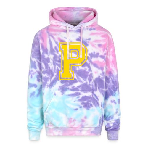 Letter P – Capital Athletic Alphabet Monogram - Adult Tie Dye Hoodie