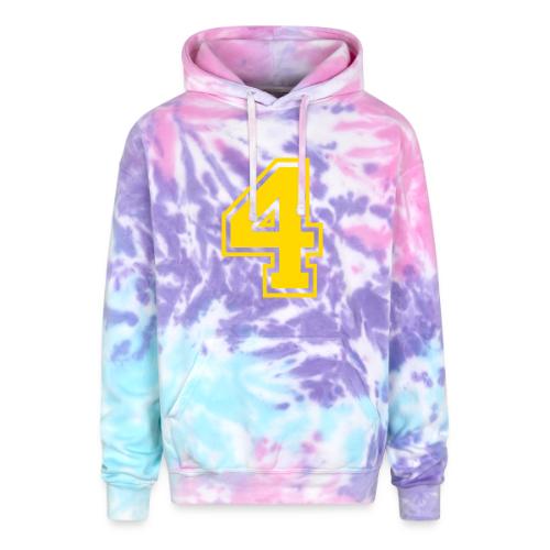 Number 4 in a classic athletic collegiate font - Adult Tie Dye Hoodie