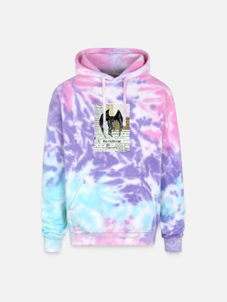 Mothman Newspaper Collage - Adult Tie Dye Hoodie - cotton candy