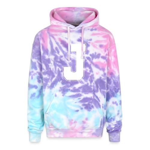 White Letter J – Varsity Alphabet Monogram - Adult Tie Dye Hoodie