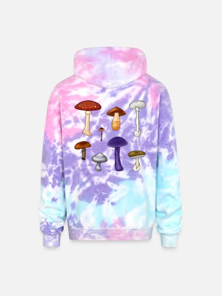 Poisonous Mushrooms - Adult Tie Dye Hoodie - cotton candy