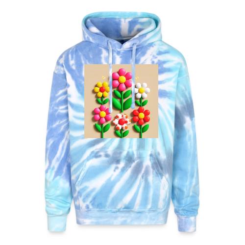 3D Flowers and Butterflies in Amber, Floral Design - Adult Tie Dye Hoodie