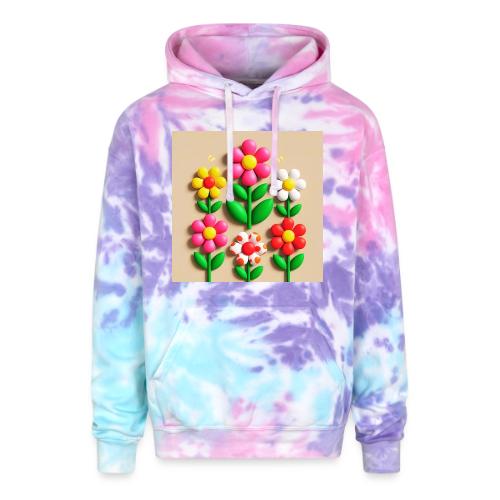 3D Flowers and Butterflies in Amber, Floral Design - Adult Tie Dye Hoodie