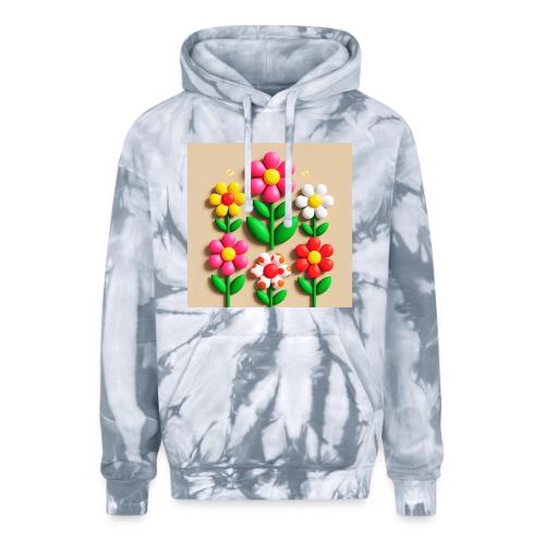 3D Flowers and Butterflies in Amber, Floral Design - Adult Tie Dye Hoodie