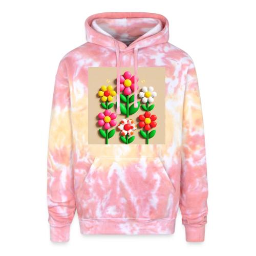 3D Flowers and Butterflies in Amber, Floral Design - Adult Tie Dye Hoodie