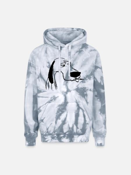 smoking dog - Adult Tie Dye Hoodie - spider silver
