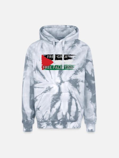 FREE PALESTINE - Adult Tie Dye Hoodie - spider silver