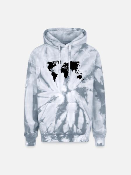 World Map - Adult Tie Dye Hoodie - spider silver