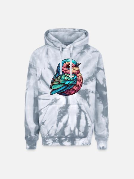 Vibrant Feathered Serenity - Adult Tie Dye Hoodie - spider silver