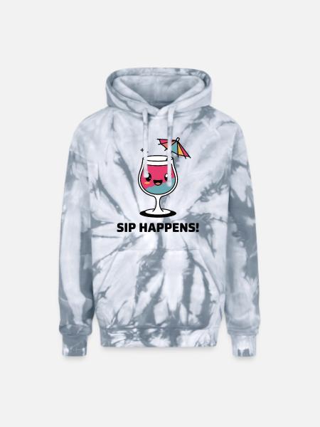 Sip Happens - Adult Tie Dye Hoodie - spider silver