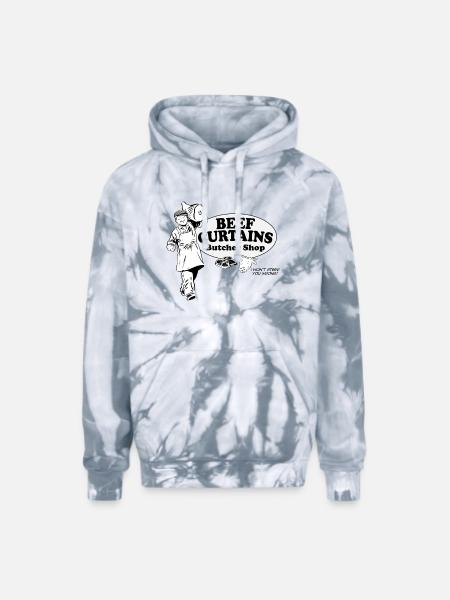 Beef Curtains Butcher Shop - Adult Tie Dye Hoodie - spider silver