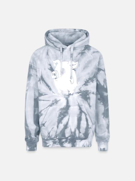Cute Cartoon Pig - Adult Tie Dye Hoodie - spider silver