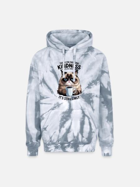 Grumpy Cat with Coffee - Adult Tie Dye Hoodie - spider silver