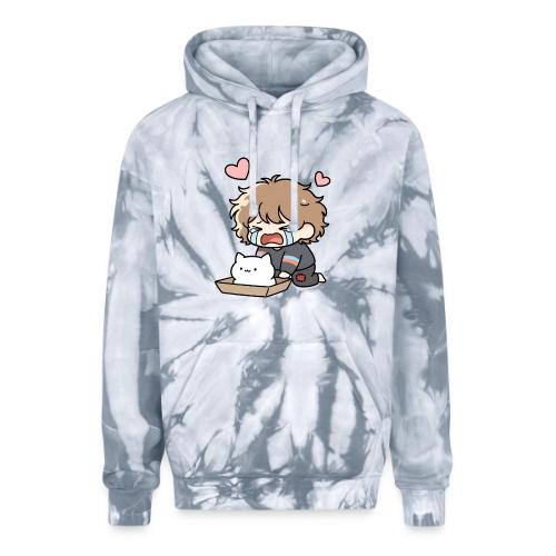 Crying Chibi Boy with Stray Cat - Adult Tie Dye Hoodie