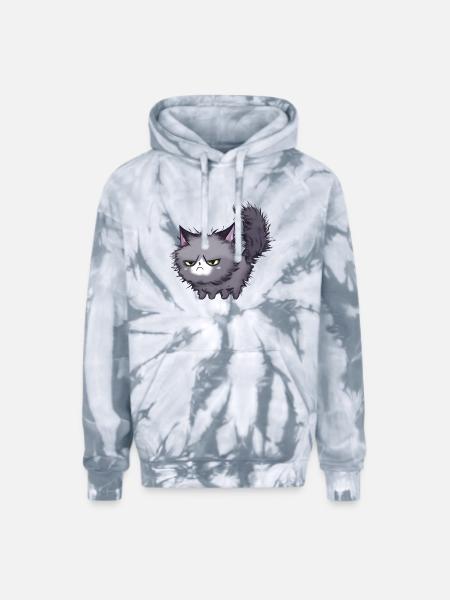 Grumpy Cat Messy Hair - Adult Tie Dye Hoodie - spider silver