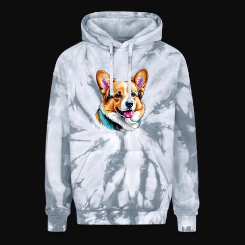Corgi With a splash of blue - Adult Tie Dye Hoodie