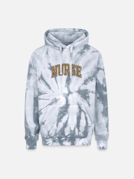 Leopard Design Nurse - Adult Tie Dye Hoodie - spider silver