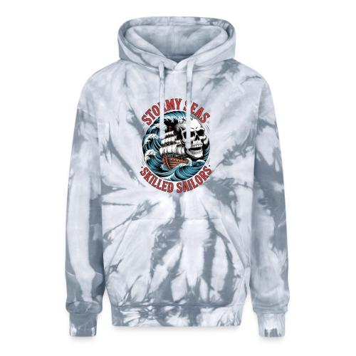 Stormy Seas Skull Pirate Ship Nautical Ocean Waves - Adult Tie Dye Hoodie
