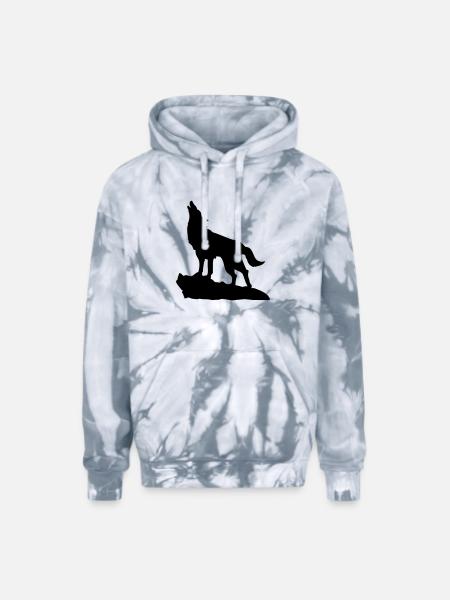 Wolf Howling - Adult Tie Dye Hoodie - spider silver