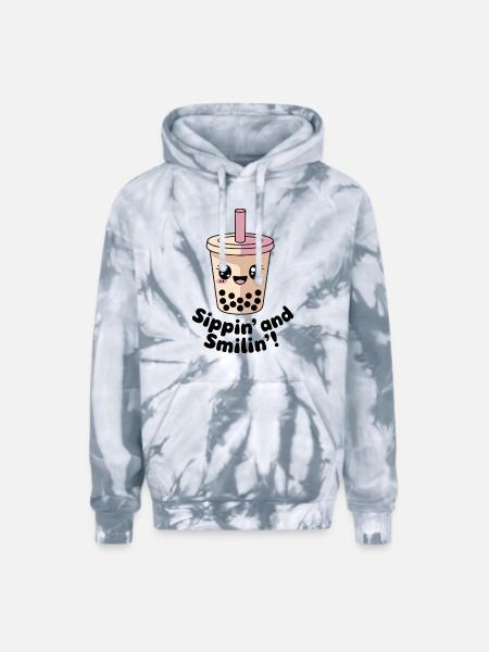 Sippin and Smilin - Adult Tie Dye Hoodie - spider silver