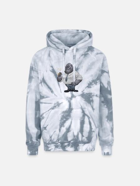 Cigar Smoking Gorilla - Adult Tie Dye Hoodie - spider silver