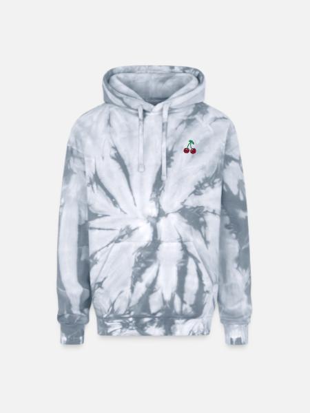 Cherries embroidered - Adult Tie Dye Hoodie - spider silver