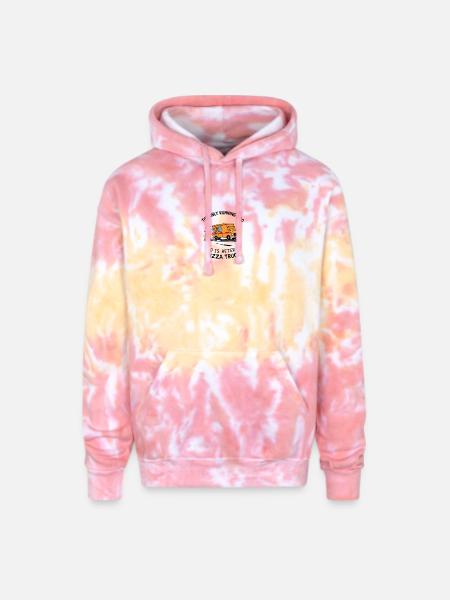 Pizza Truck Running Joke Design - Adult Tie Dye Hoodie - funnel cake