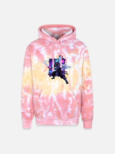 Cyber Kat Ninja Neon City - Adult Tie Dye Hoodie - funnel cake