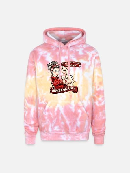 Unbreakable Polycythemia Vera Warrior - Adult Tie Dye Hoodie - funnel cake