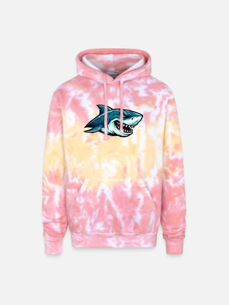 Shark Fury Illustration - Adult Tie Dye Hoodie - funnel cake