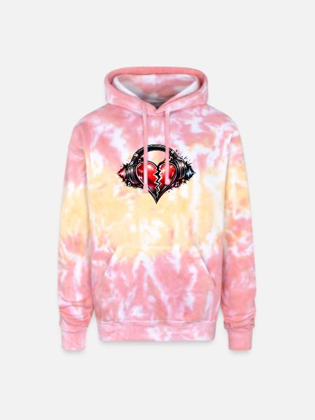 Broken Heart with Headphones - Adult Tie Dye Hoodie - funnel cake