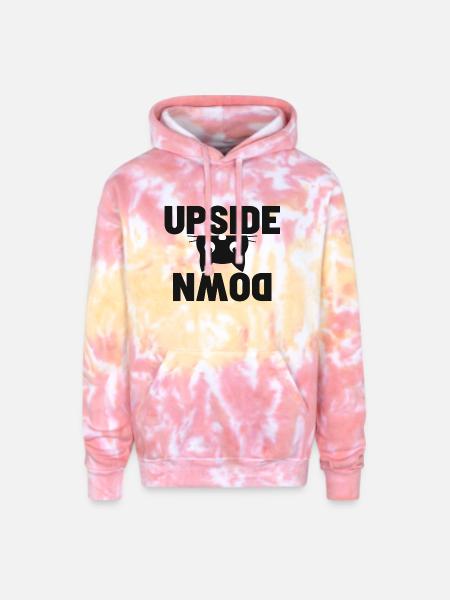 Upside Down cat Face Graphic - Adult Tie Dye Hoodie - funnel cake