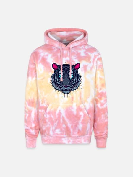 Neon Circuit Tiger - Adult Tie Dye Hoodie - funnel cake