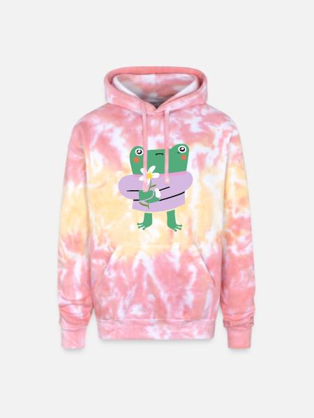 Shy Frog with Flower - Adult Tie Dye Hoodie - funnel cake