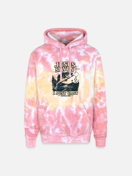 Jesus Saves I Just Cast Christian Fishing - Adult Tie Dye Hoodie - funnel cake