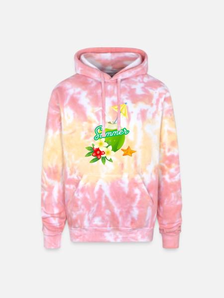 Tropical Summer Coconut with Flowers - Adult Tie Dye Hoodie - funnel cake