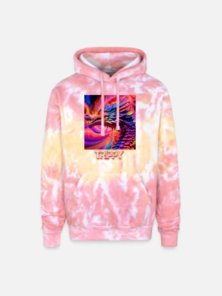 Trippy psychedelic fractal dragon - Adult Tie Dye Hoodie - funnel cake