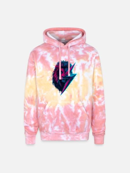 Glitched lion thunderbolt mix - Adult Tie Dye Hoodie - funnel cake
