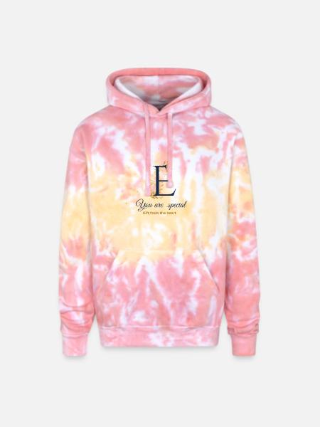 Elegant E with Gold Flourish - Adult Tie Dye Hoodie - funnel cake