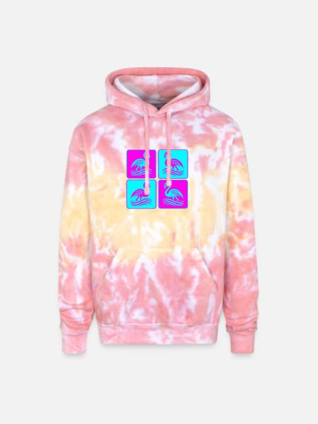 Flamingo Waves Pop Art - Adult Tie Dye Hoodie - funnel cake