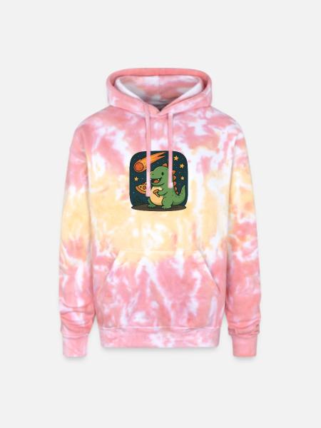 Dinosaur Space Adventure Design - Adult Tie Dye Hoodie - funnel cake