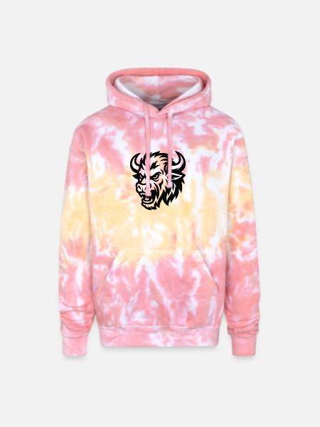 Tribal Bison Head Silhouette - Adult Tie Dye Hoodie - funnel cake