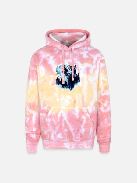 Wolf Howling at the Moon - Adult Tie Dye Hoodie - funnel cake