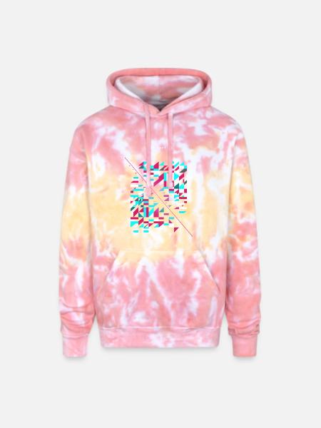 Neon Glitch Geomosaic - Adult Tie Dye Hoodie - funnel cake