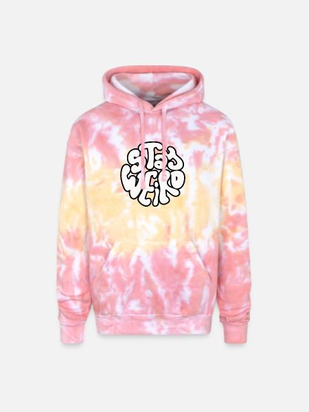 Stay Weird Retro Circle Text - Adult Tie Dye Hoodie - funnel cake