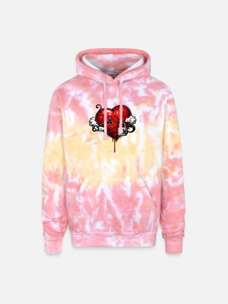 Scarred Heart with Lock - Adult Tie Dye Hoodie - funnel cake