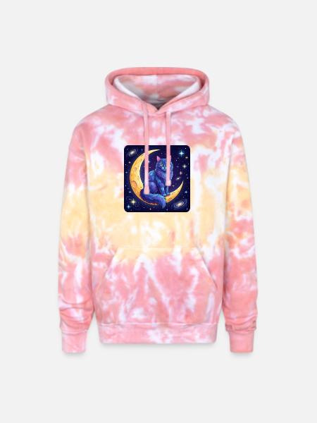 Blue Moon Cat in Space - Adult Tie Dye Hoodie - funnel cake